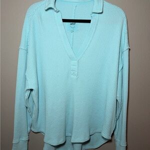 Aerie Aqua Blue Waffle Top